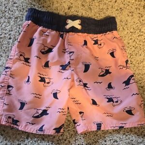 Cat & Jack Shark Print Swim Shorts - Coral and Navy
